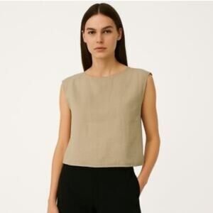 Abercrombie & Fitch Linen Blend Cropped Neutral Outdoor Lined Top Size: L